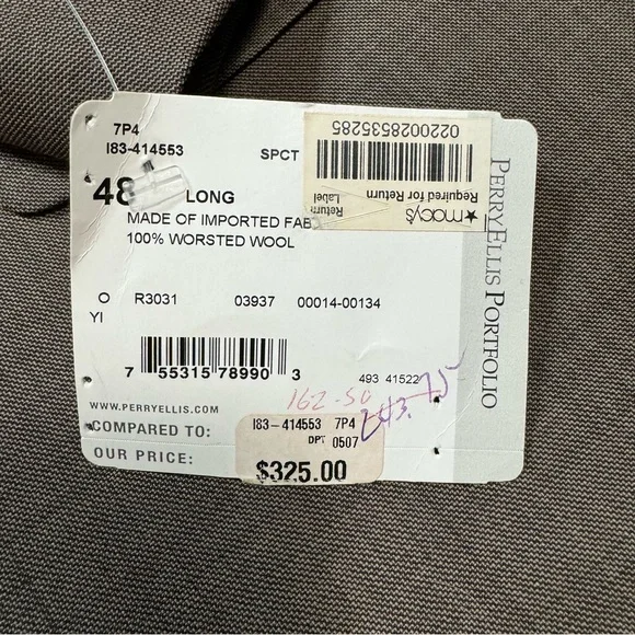 NWT New Perry Ellis Portfolio Wool Brown Blazer Size 48 L